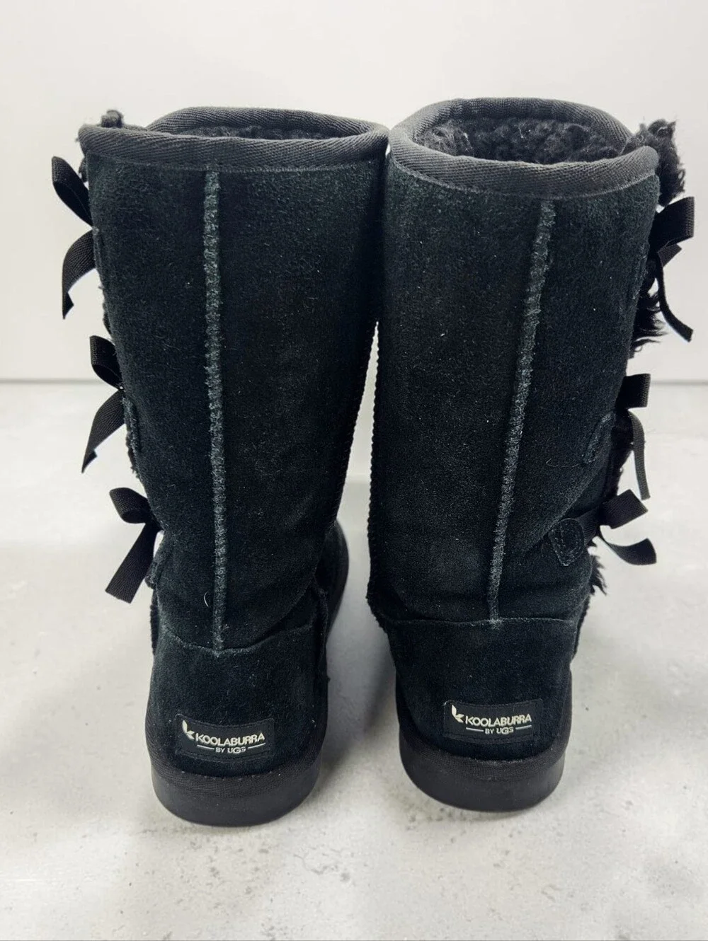 Koolaburra By UGG Victoria Tall Boot Womens 5 Black Suede Sherpa Bows Pull On